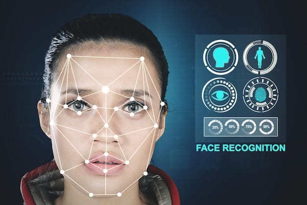 A diagram illustrating the steps of facial recognition technology: face detection, feature extraction, and matching against a database.