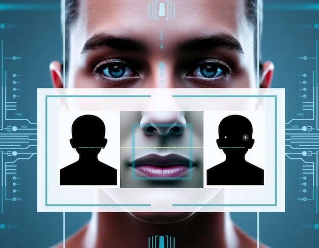 A split image contrasting the potential benefits of facial recognition (e.g., security, access) with the ethical concerns (e.g., privacy, bias).