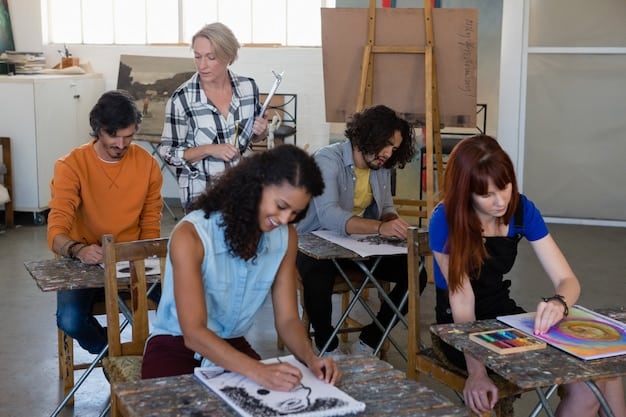 A diverse group of teenagers from various socioeconomic backgrounds collaboratively designing and painting a large mural with vibrant colors and symbols of Brazilian culture. The mural is located in a public space in a marginalized community, aiming to revitalize the area and promote social cohesion through art.