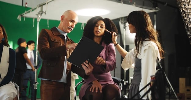 A diverse group of Brazilian actors and filmmakers on a set, representing the growing movement of independent Brazilian cinema gaining international recognition.