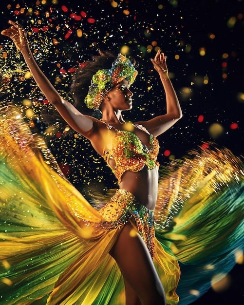 A colorful and lively image of the Carnival in Rio de Janeiro, Brazil, with dancers in elaborate costumes, samba music, and a vibrant street parade. The scene captures the energy and cultural richness of this iconic Brazilian event, showcasing the country's festive spirit and attracting tourists from around the world.