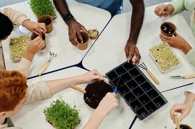 A diverse group of people working together on a sustainable development project, with solar panels in the background, symbolizing global cooperation