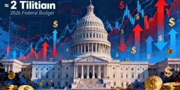 Illustration of US Capitol with financial charts representing 2026 federal budget impact