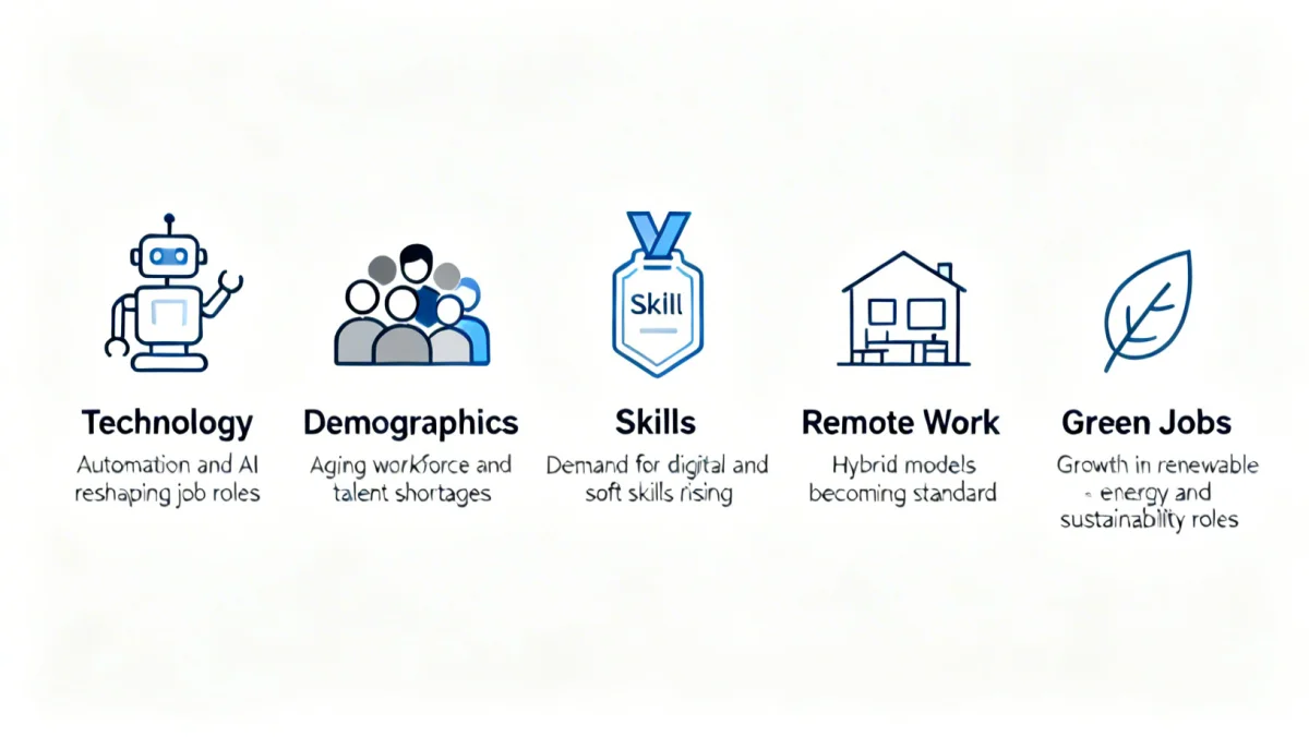 Infographic detailing five key trends shaping the 2026 US labor market