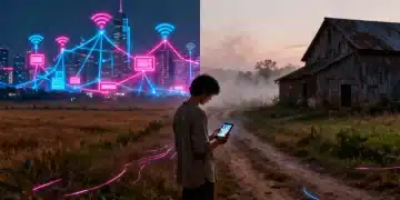 Digital divide in 2026, showing urban connectivity versus rural isolation in the US