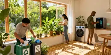 Family practicing eco-conscious living in a modern sustainable home