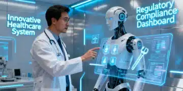 Doctors interacting with advanced AI healthcare systems, highlighting new FDA regulations.