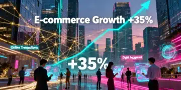Futuristic digital city with e-commerce growth charts