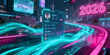 Futuristic digital interface with personalized content and data streams