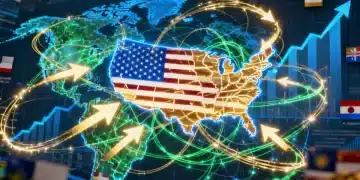 Global trade network with US export routes, illustrating economic growth and international cooperation.