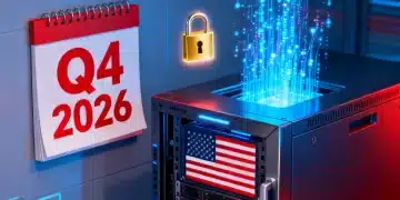 Secure U.S. server rack with data flow and Q4 2026 calendar for data localization compliance.