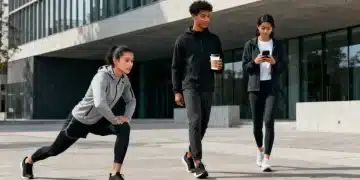 Stylish young adults showcasing 2026 athleisure trends in an urban environment