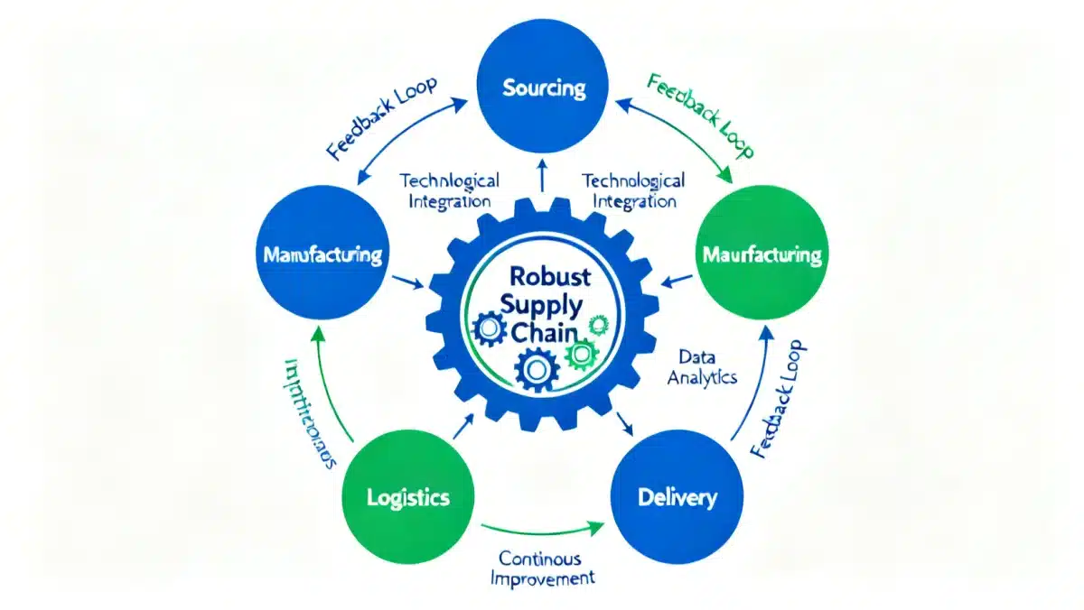 Diagram of a resilient and adaptable supply chain model.