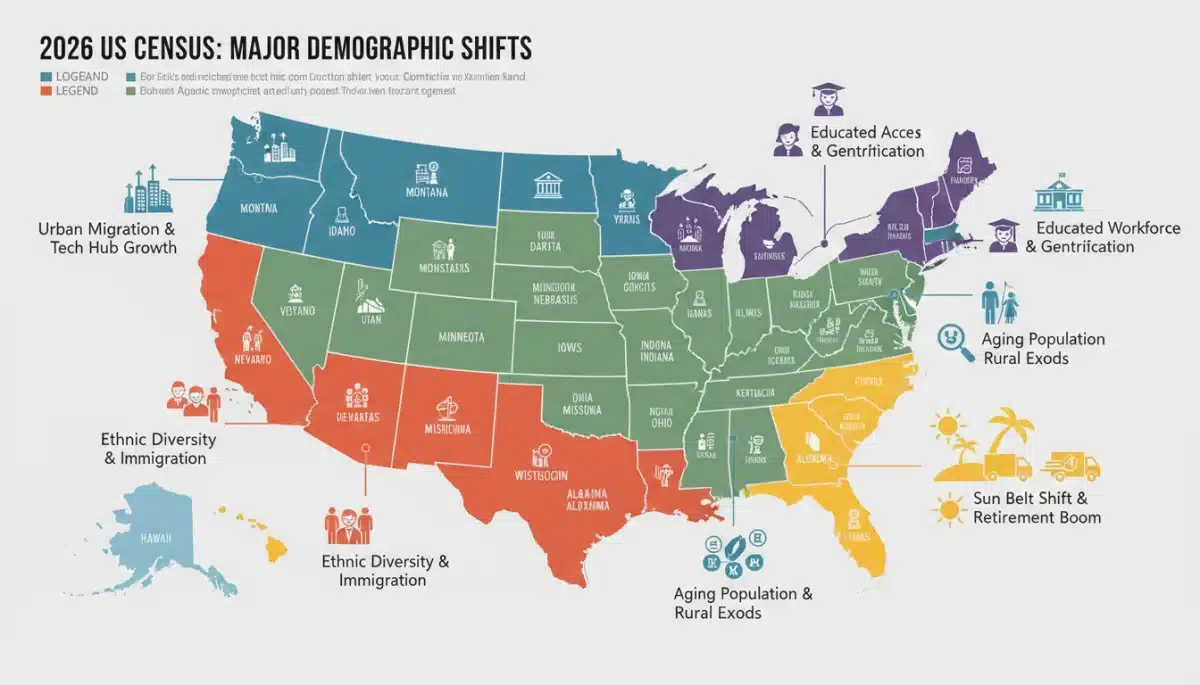 Map of US showing regional demographic shifts from 2026 Census data