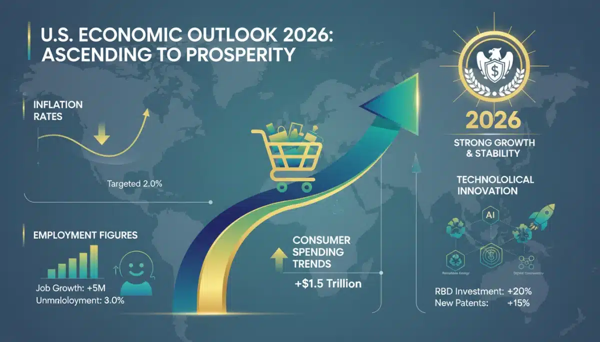 Infographic displaying key economic indicators for 2026 US GDP growth, including employment and inflation.