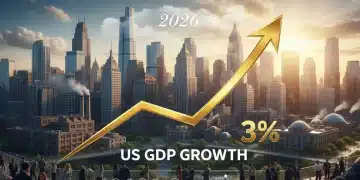 Illustration of 3% US GDP growth for 2026, showing economic prosperity and key opportunities.
