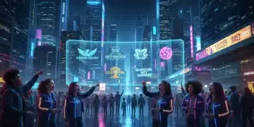 Futuristic cityscape with gamers engaging holographic game displays, symbolizing 2026's top titles