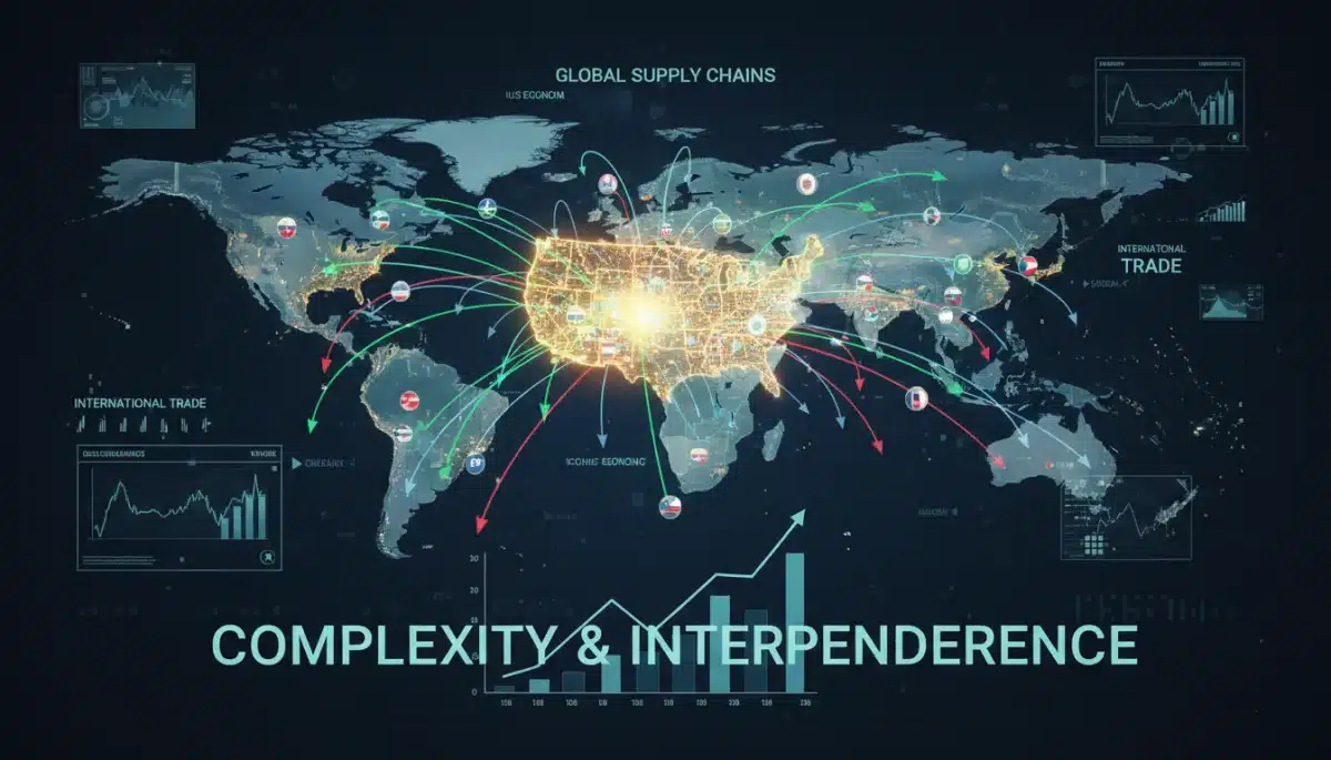 Global supply chain network diagram illustrating interconnectedness and trade routes