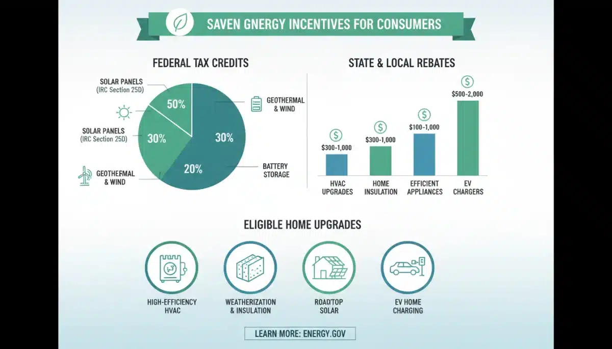 Infographic detailing green energy incentives for US homeowners