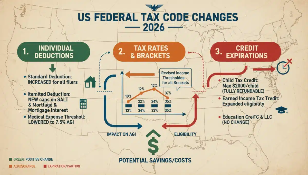 Infographic detailing three major 2026 federal tax code changes