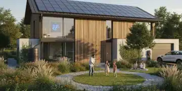 Modern home with solar panels and energy-efficient features