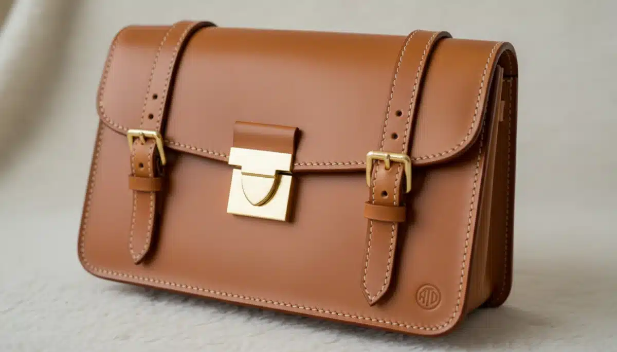 Close-up of a premium leather handbag, showcasing craftsmanship and quality as a wardrobe investment.