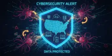 Digital shield protecting US data from cyber threats, representing data privacy alerts.